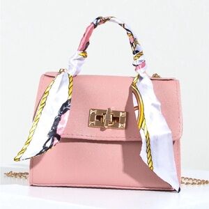 Elegant Pink Handbag with Scarf Handle